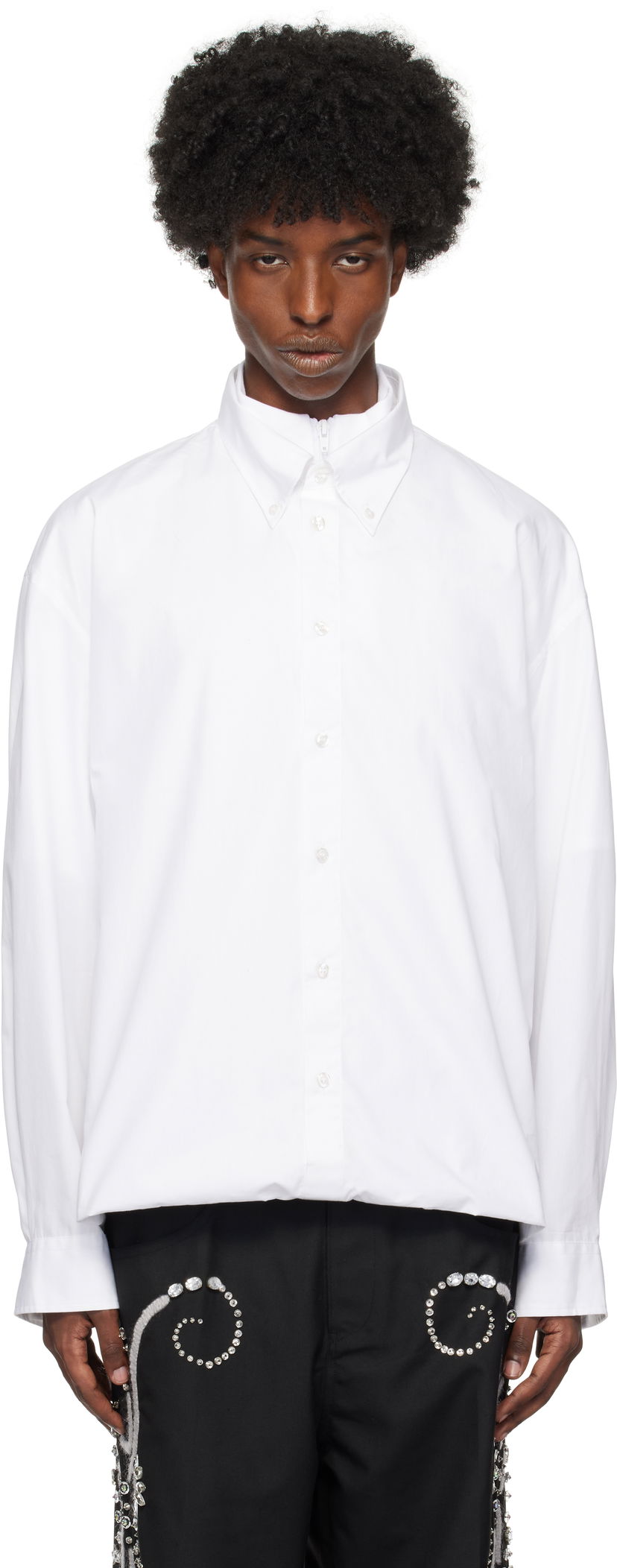 Skjorte Bluemarble Double-Layered Foldover Long Sleeve Shirt Hvid | SH37 PO21B24 WHT