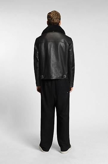 Jakke BOSS Leather jacket with shearling collar Sort | 50540917, 1