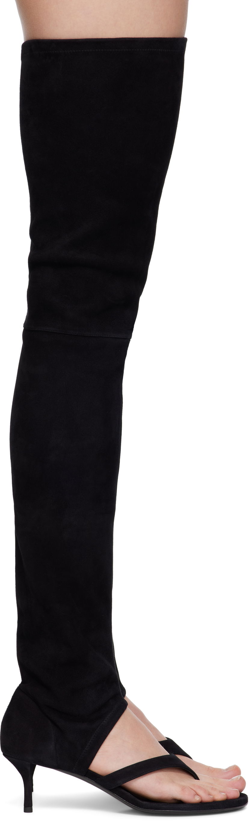 Tøj Alaïa ALAÏA Stretch Suede Tall Thong Boots Sort | AA3O057CK311