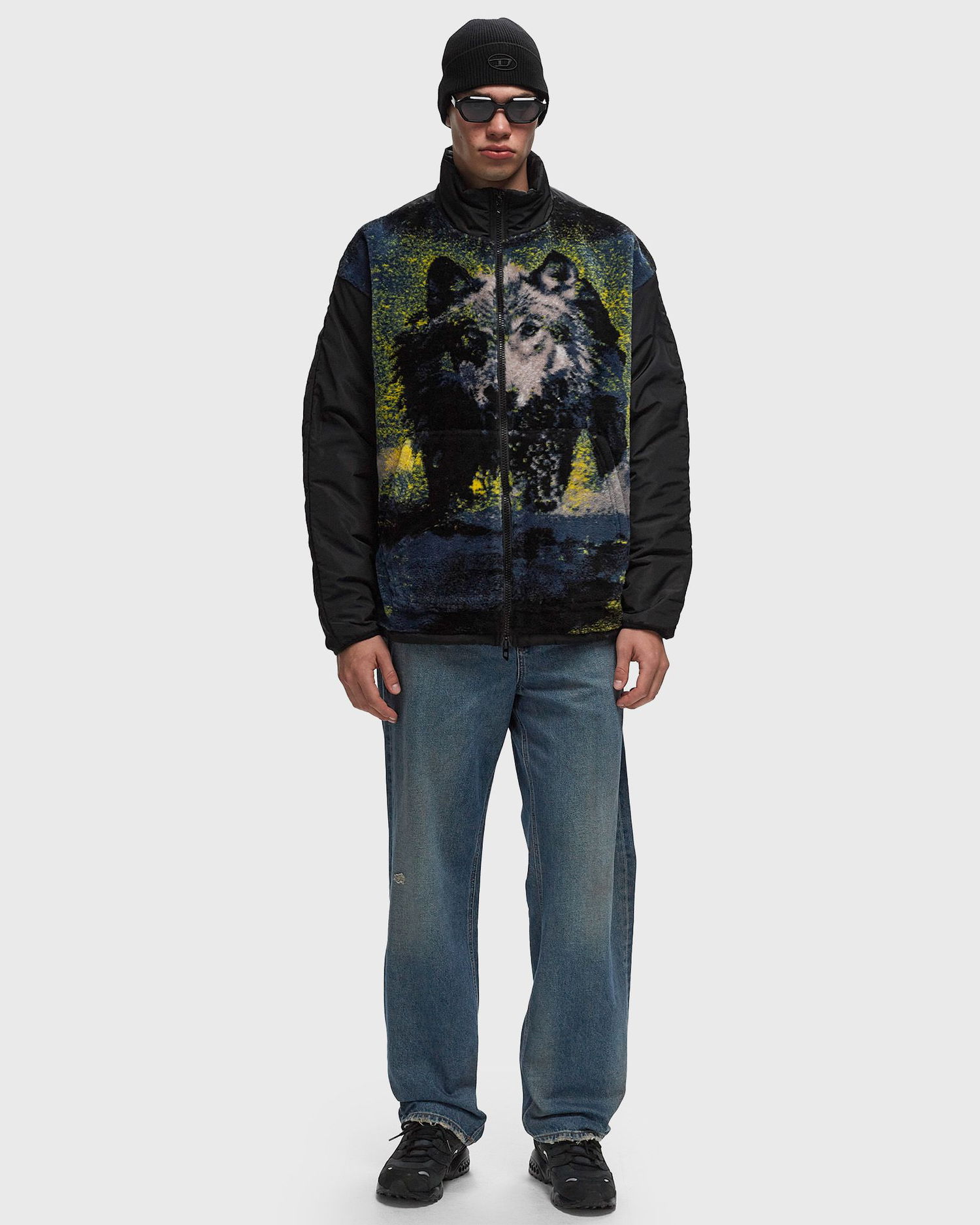 Sweatshirt Diesel S-BERTO-TEDD Wolf Print Zip-Up Sweatshirt Sort | A14155-0LIBU-9XX, 1