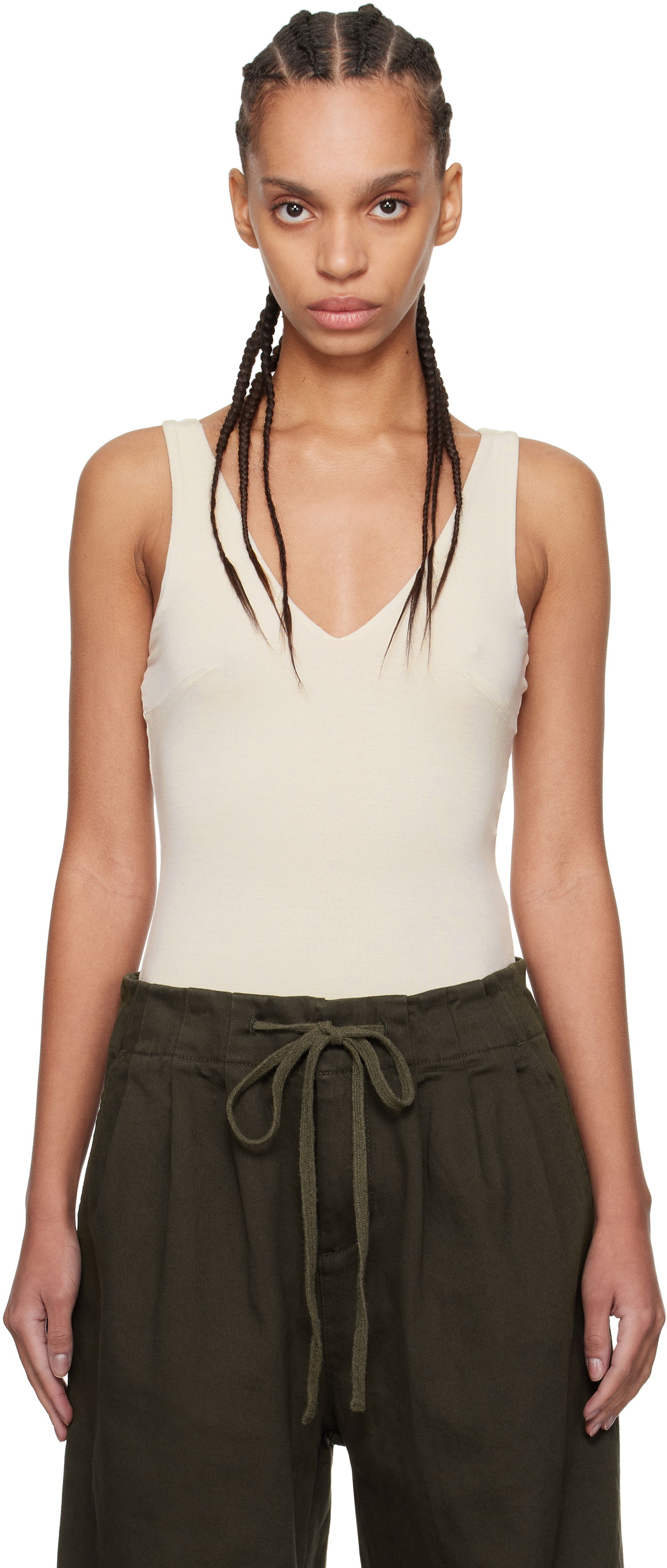 Tanktop Entire Studios Off-White V-Neck Bodysuit Beige | ES2603CR, 0
