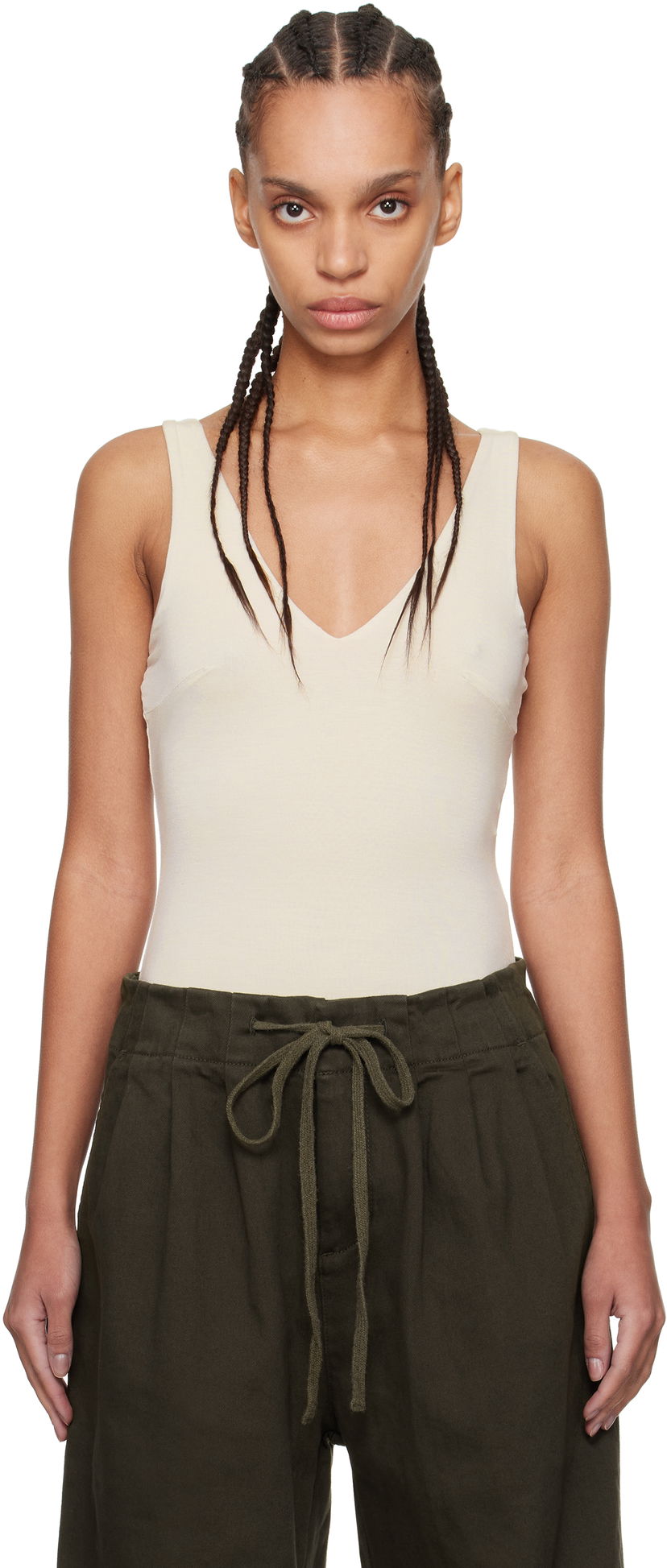 Tanktop Entire Studios Off-White V-Neck Bodysuit Beige | ES2603CR