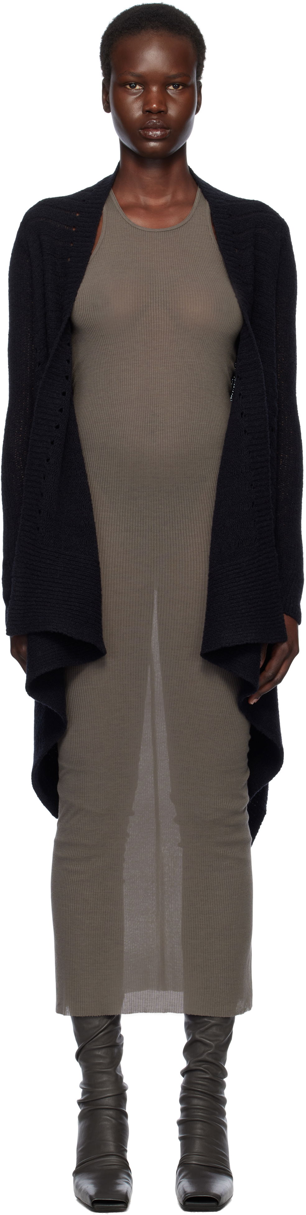 Sweater Rick Owens Rick Owens Hollywood Medium Wrap Cardigan Sort | RP01E7642 KGRID, 0