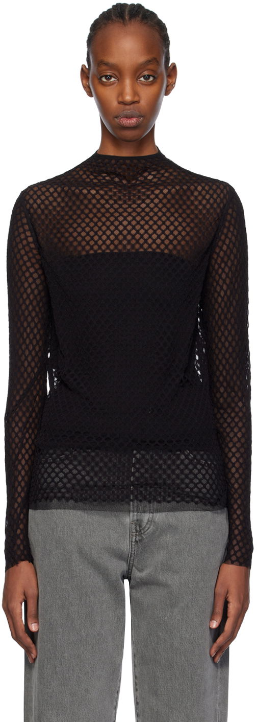 T-shirt TOTEME TOTEME Sheer Mock Neck Top Sort | 241-WRT1020-FB0084, 0