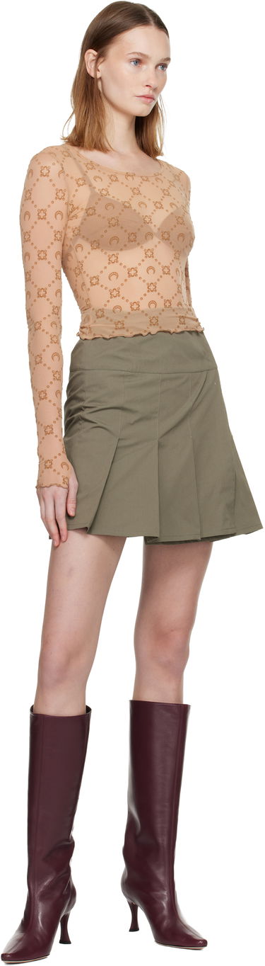 Crop top Marine Serre Moonogram Mesh Flock Long Sleeve Cropped Top Beige | WTS012S CJER0005, 3