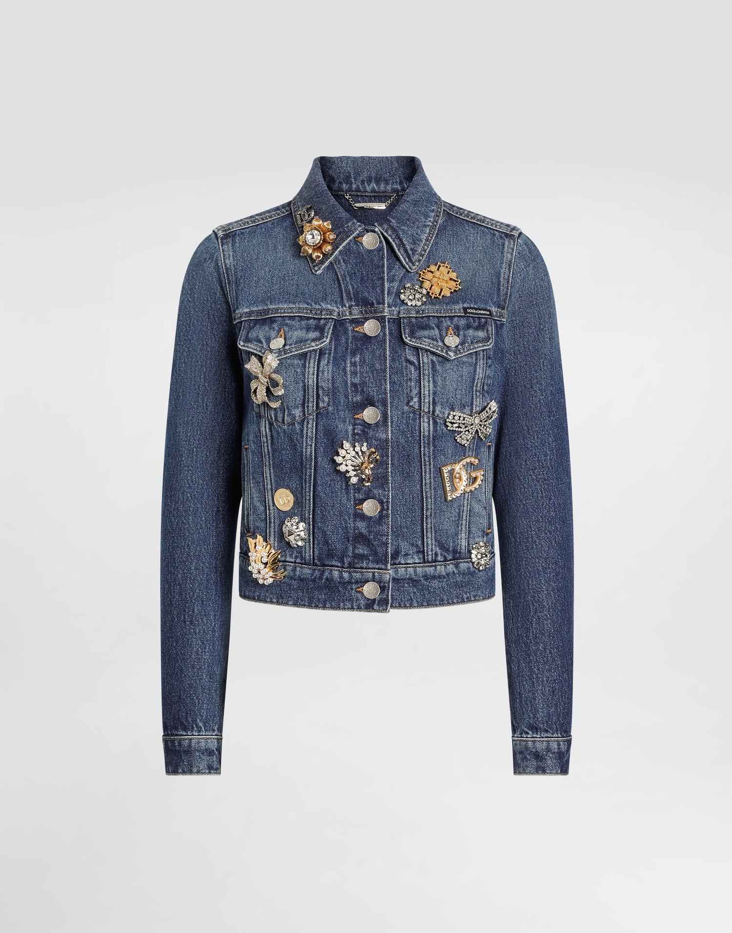 Jakke Dolce & Gabbana Dolce & Gabbana Embellished Denim Jacket Blå | F9I46ZG8NC7S9001, 0