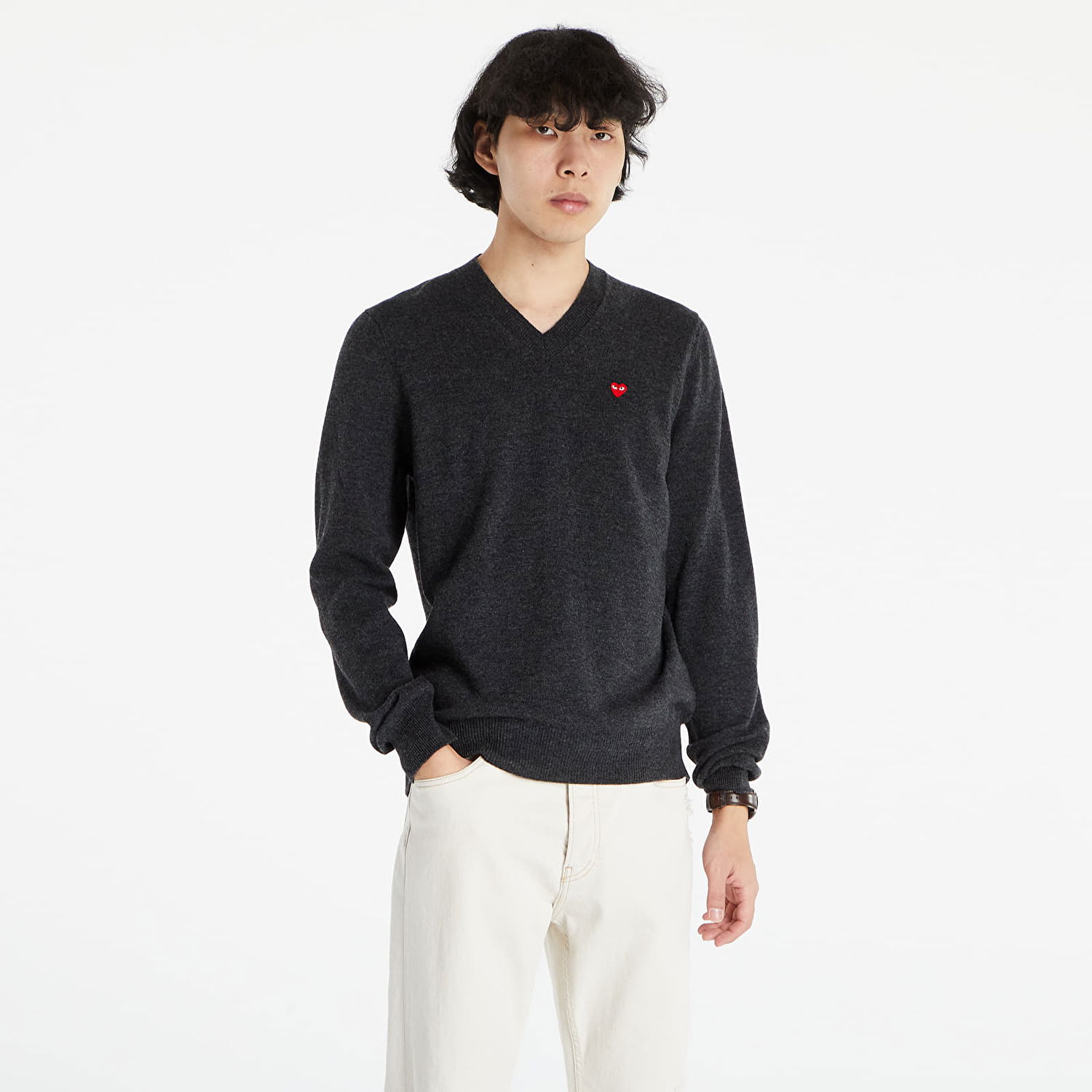 Sweater Comme des Garçons PLAY Pullover Knit Sort | AZN078 Dark Grey Heather, 1