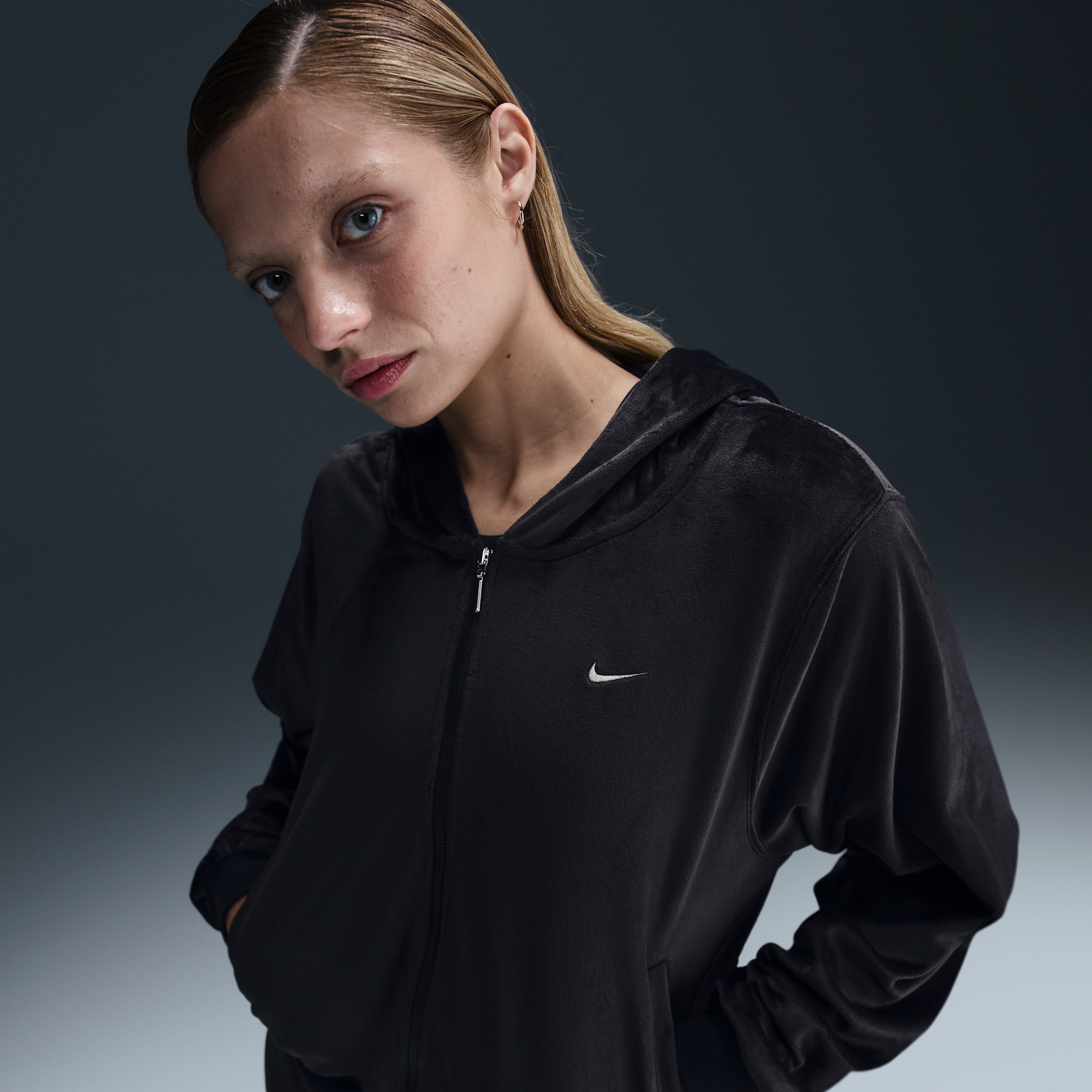 Sweatshirt Nike Sportswear Chill Knit Velvet Full-Zip Hoodie Sort | HJ0954-010, 0