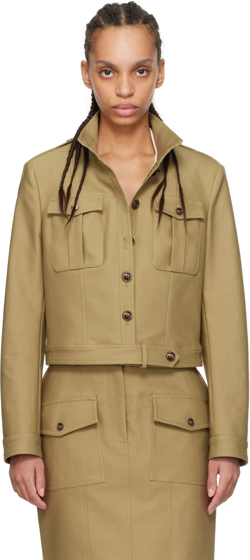 Jakke Tom Ford TOM FORD Cropped Safari Jacket Beige | CS1267-FAX1402