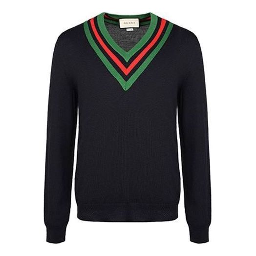 Sweater Gucci Web V-Neck Sweater Blå | 576802-XKAUK-4548, 0
