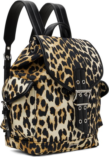 Rygsæk GANNI Ganni Leopard Print Small Nylon Bucky Backpack Beige | A6617, 1