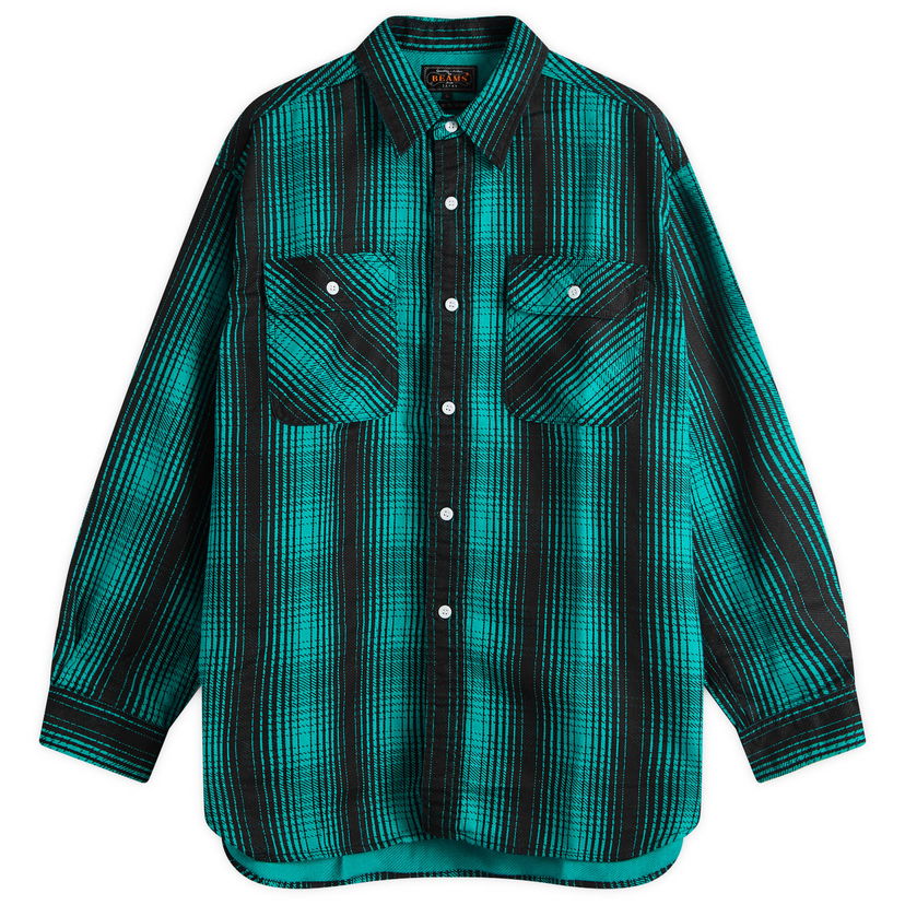 Skjorte BEAMS Plus Flannel Work Shirt, Size Large Grøn | 3811-0889-139-65