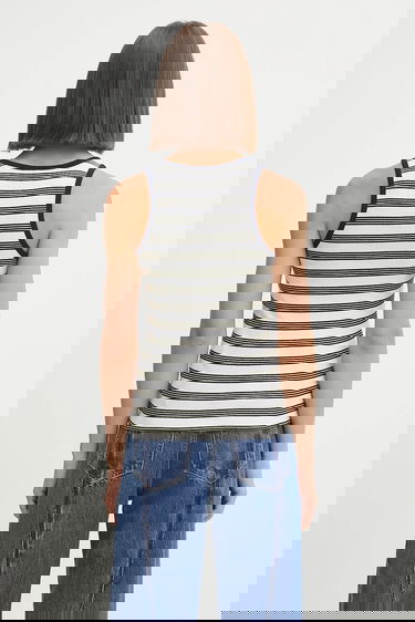 Tanktop GANNI GANNI Women's Striped Soft Cotton Rib Tank Top Hvid | T4144, 2