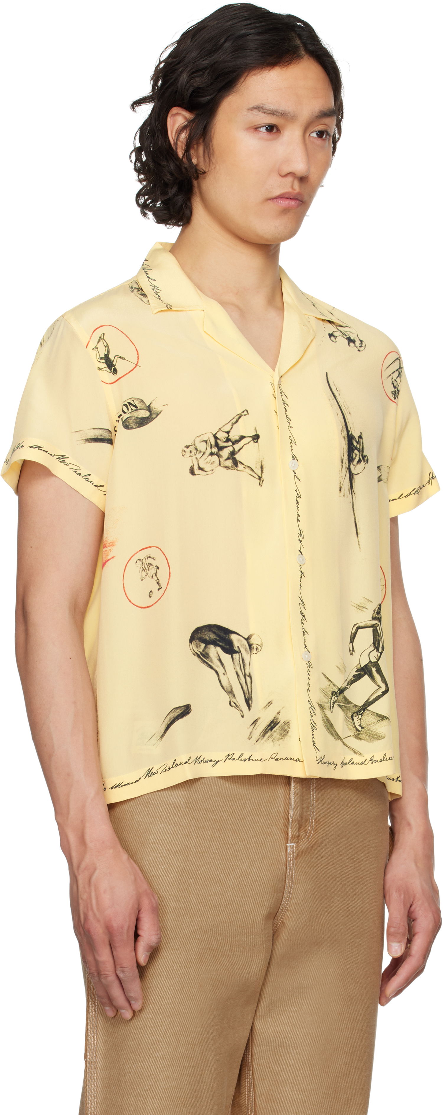 Skjorte Bode Bode Games Print Relaxed-Fit Camp Collar Shirt Gul | MRS25SH020, 1