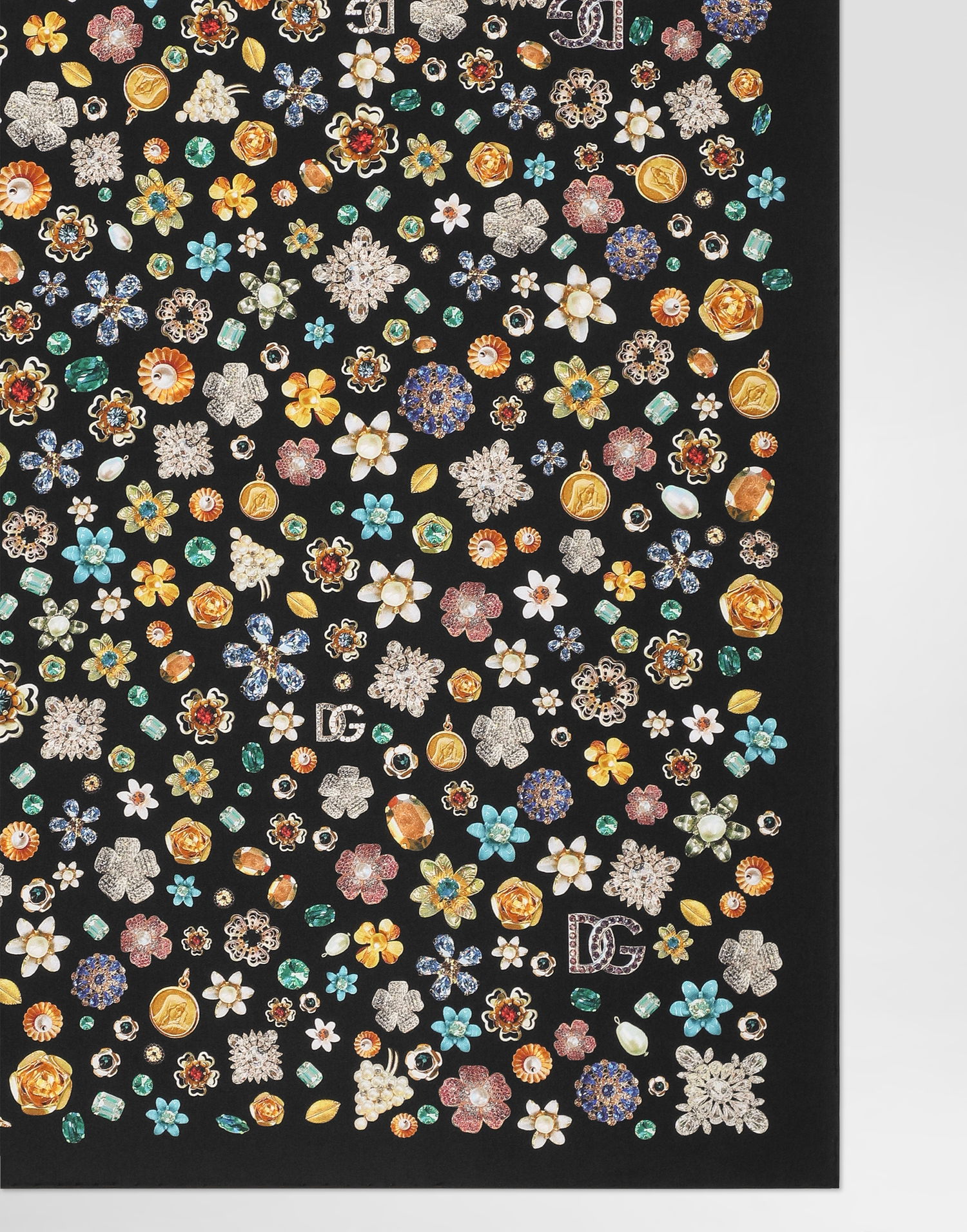 Tørklæde Dolce & Gabbana Dolce & Gabbana 70x70 Silk Twill Floral Brooch Scarf Sort | FN092RGDDAXHN5SA, 1