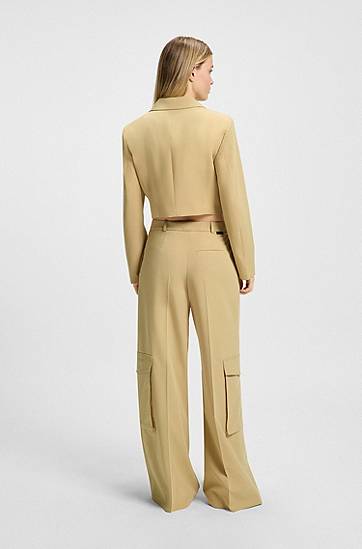 Jakke BOSS Cropped Blazer with Tie Closure Gul | 50537589, 1