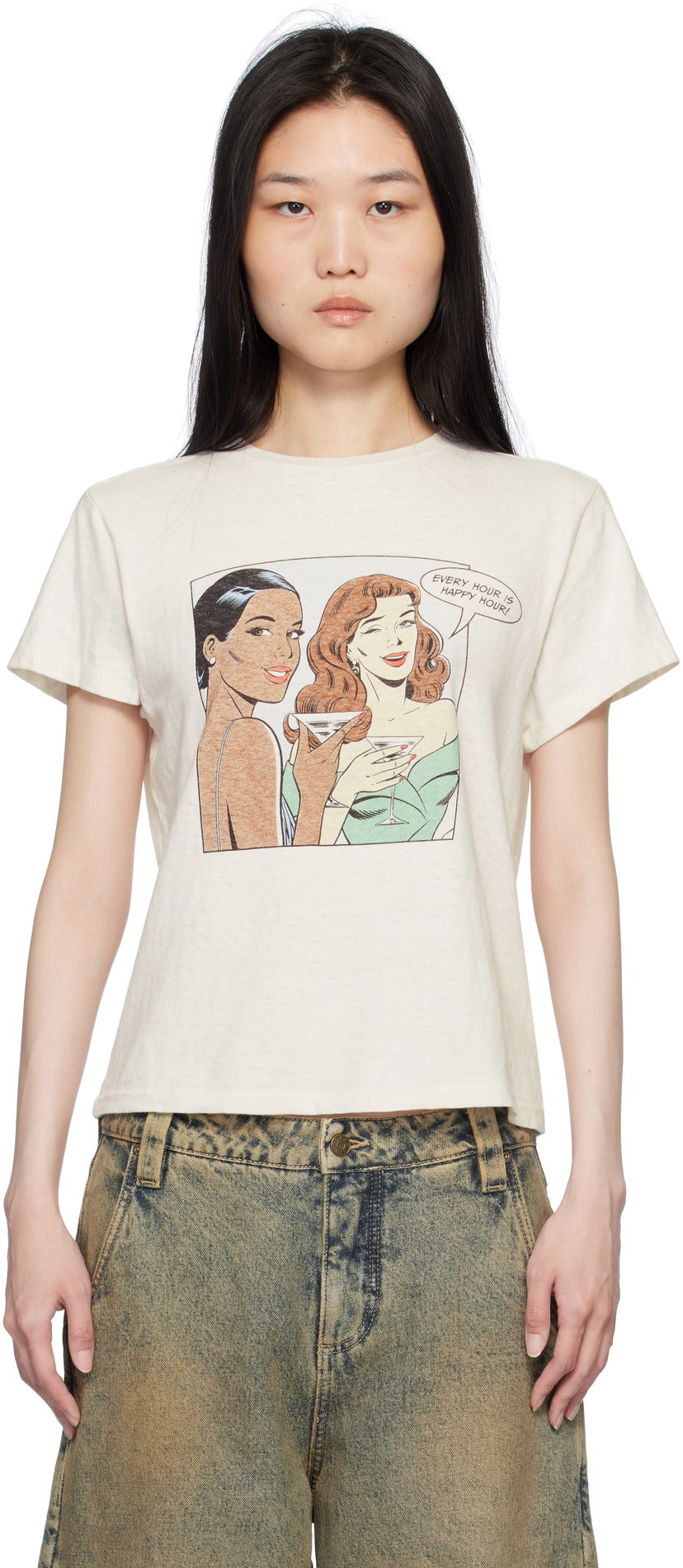 T-shirt RE/DONE Classic 'Happy Hour' Graphic Print T-Shirt Hvid | 024-02WCGT315