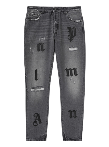 Jeans Palm Angels Logo Classic 5 Pocket Jeans Grå | PMYA033F22DEN0050610