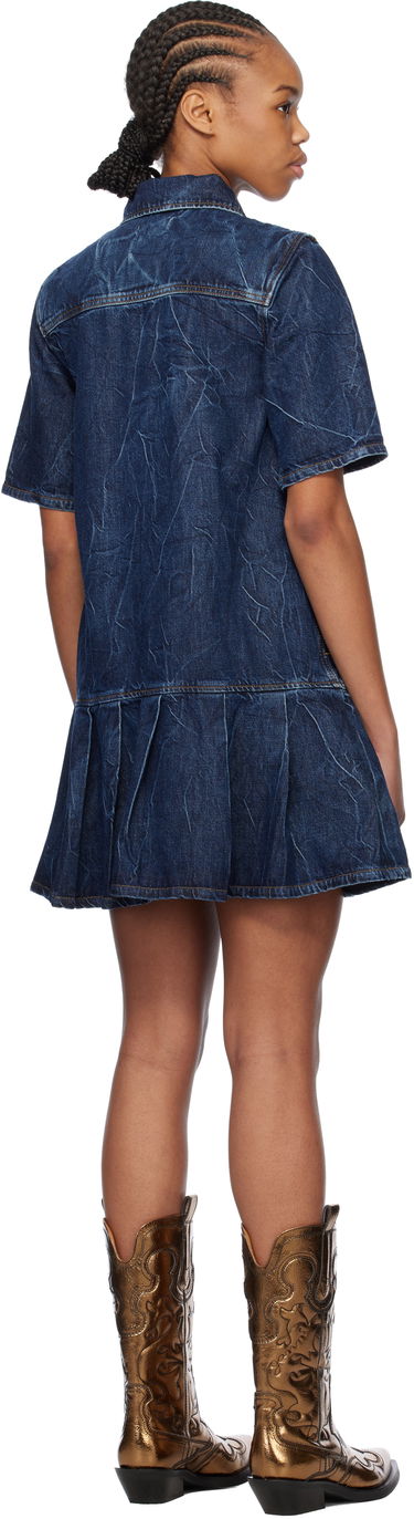 Kjole GANNI Ganni Crinkled Future Denim Mini Dress Blå | J1594, 2