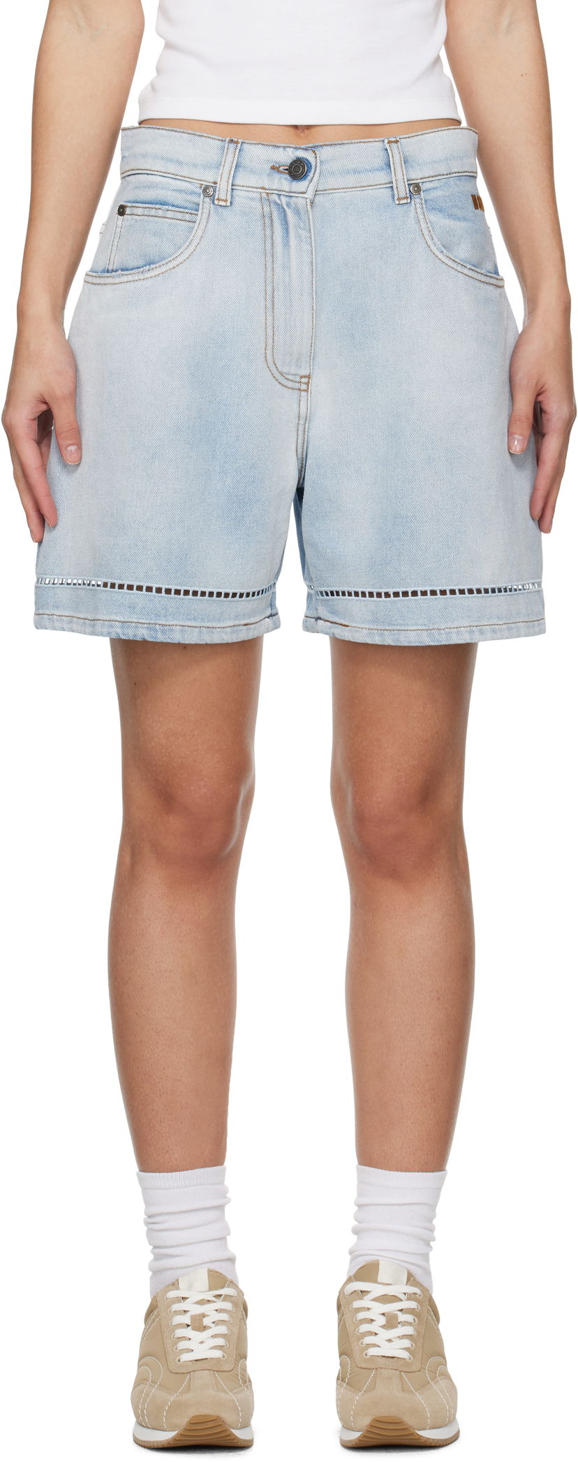 Shorts MSGM MSGM Perforated Light Washed Denim Shorts Blå | 3841MDB230X 257271