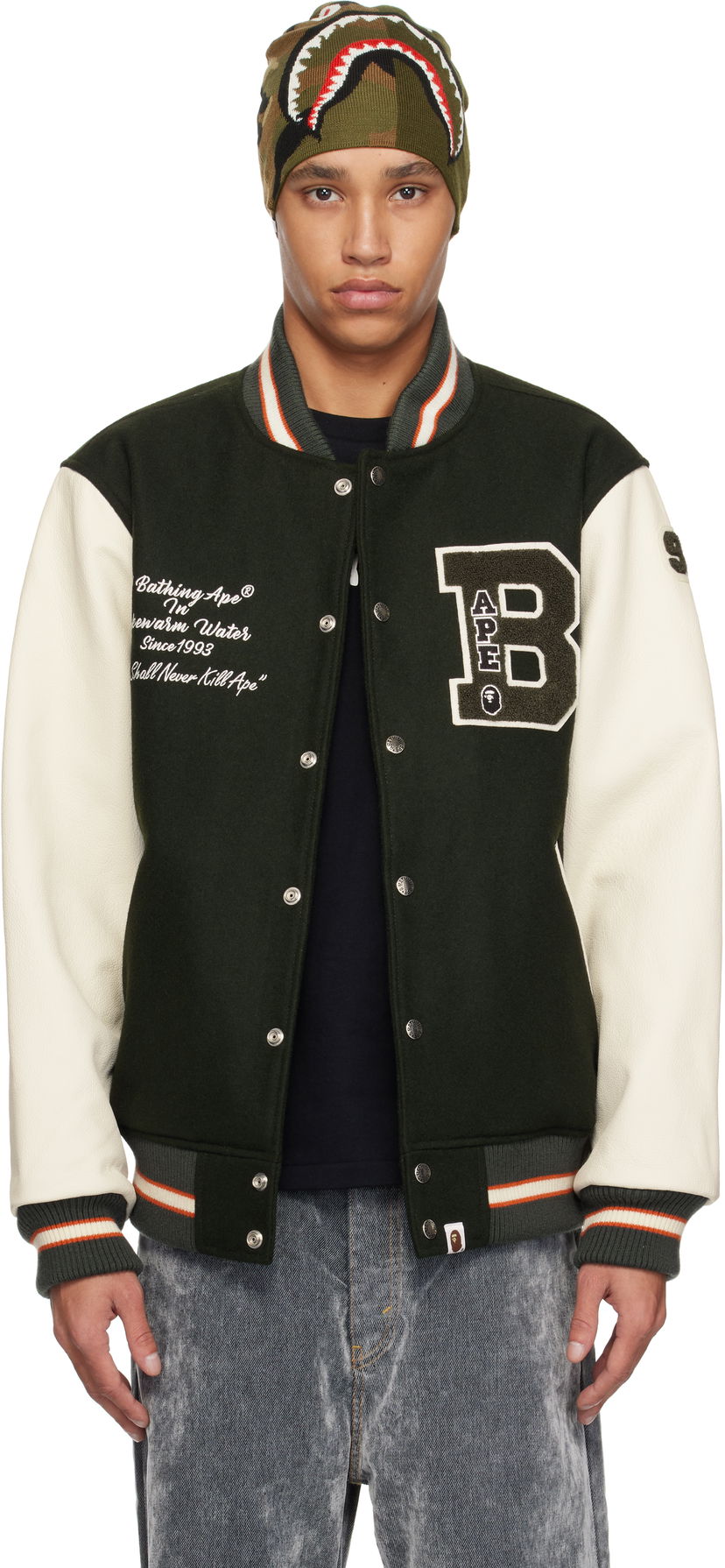 Bomberjakke BAPE A Bathing Ape Varsity Bomber Jacket Grøn | 001HJK801001M