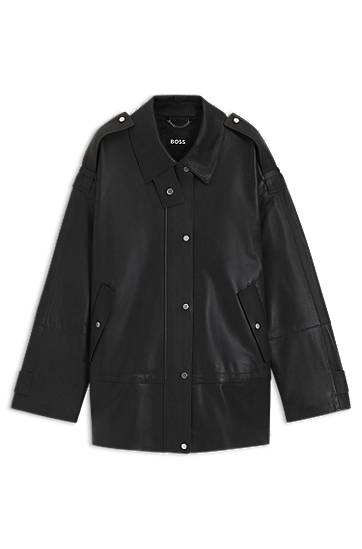 Jakke BOSS Long-length biker jacket in leather Sort | 50544445, 0