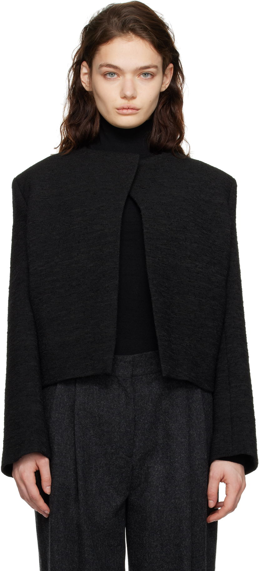 Vest TOTEME TOTEME Cropped Bouclé Jacket Sort | 251-WRO4309-FB0271