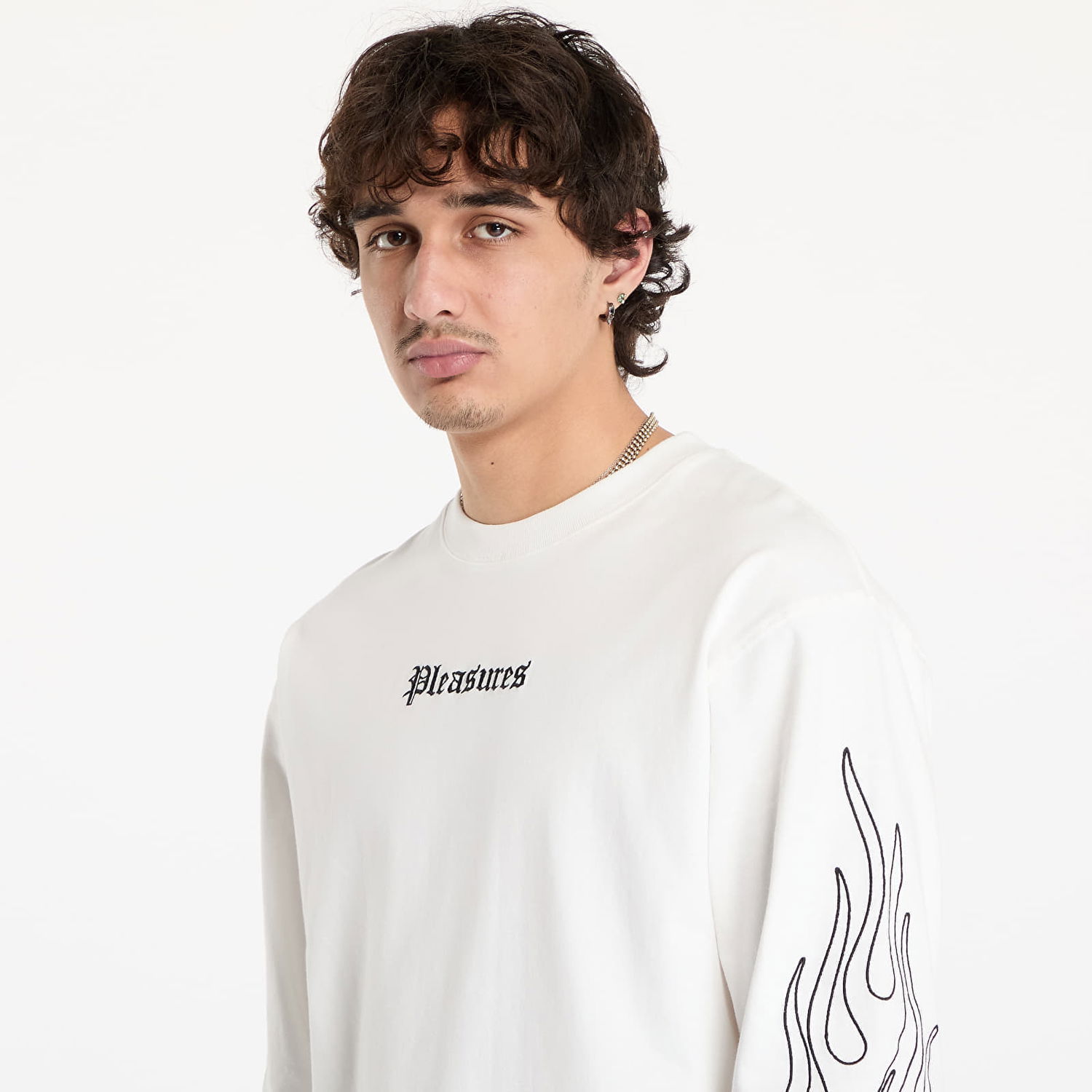 T-shirt Pleasures Heavyweight Fiery Longsleeve Hvid | P24W027 WHITE, 1