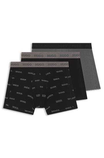 Boksere BOSS Three-pack of stretch cotton boxer briefs with all-over print Grå | 50549177, 0