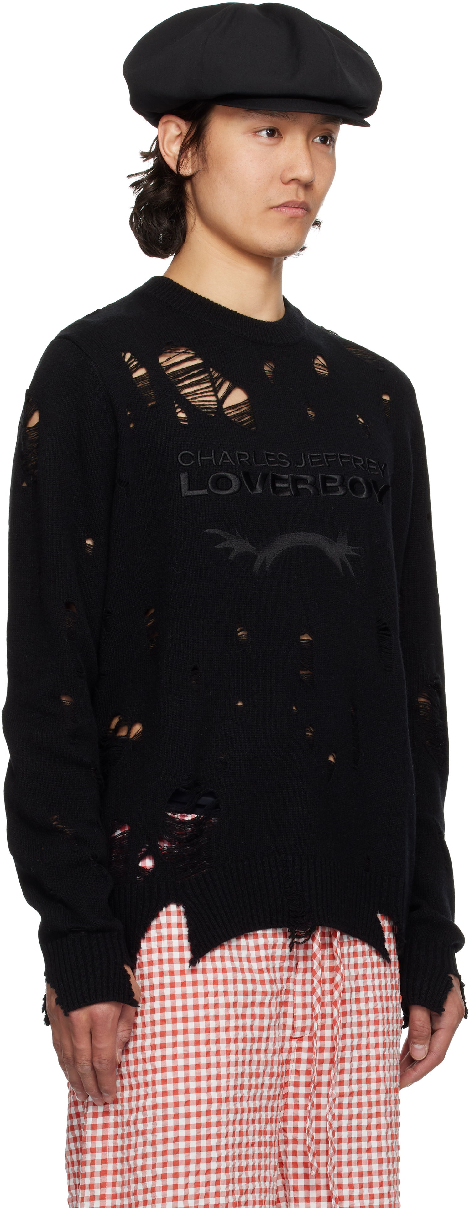 Sweater Charles Jeffrey Loverboy Charles Jeffrey LOVERBOY Distressed Logo Knit Sweater Sort | 54090401, 1