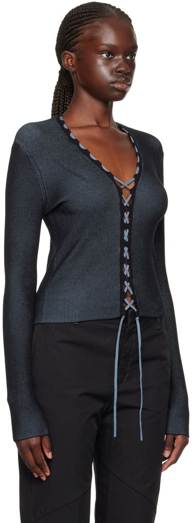 Sweater Dion Lee Lace-Up Ribbed Cardigan Sort | C7222F23, 1