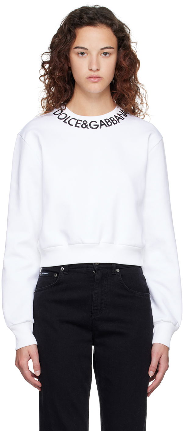 Sweatshirt Dolce & Gabbana White Cropped Sweatshirt Hvid | F9P35Z HU7H9