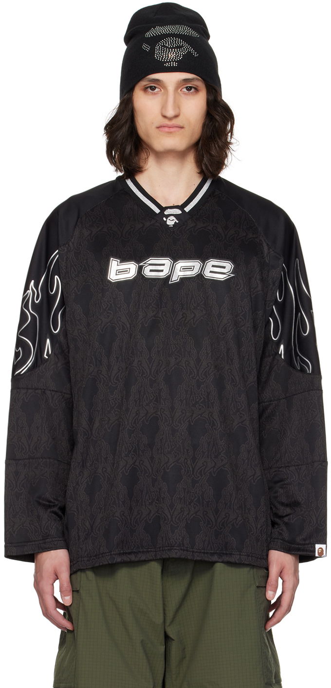 Jersey BAPE Flame Graphic Long Sleeve T-Shirt Sort | 001LTK301302M