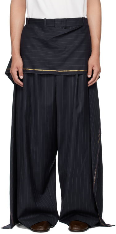 Bukser HED MAYNER Hed Mayner Pinstriped Wide-Leg Wool Suiting Trousers Mørkeblå | HMMB30039A-HB217, 0