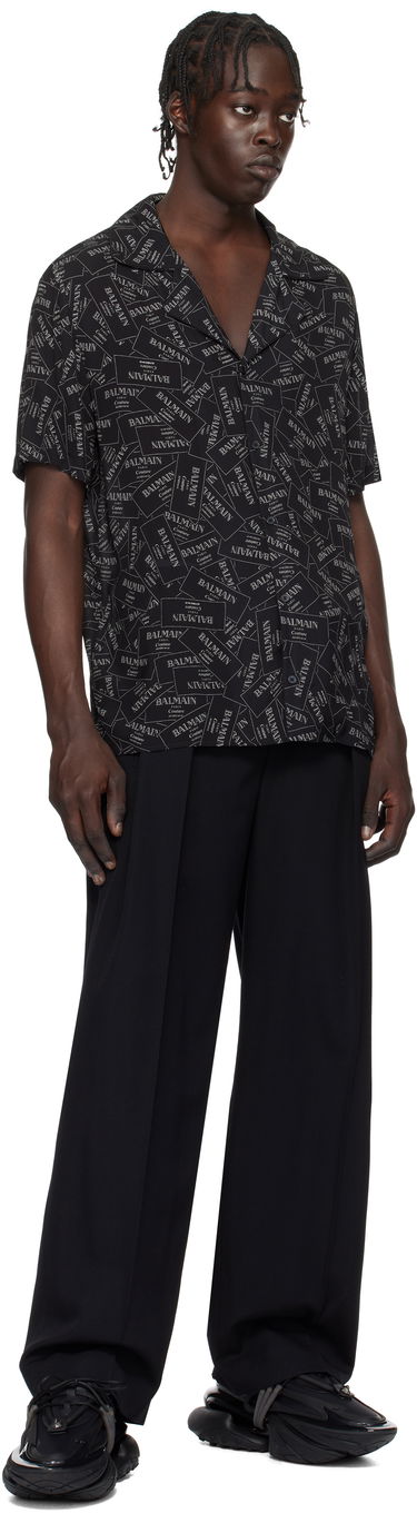 Skjorte Balmain All-Over Label Print Shirt Sort | EH1HN070VH56, 3