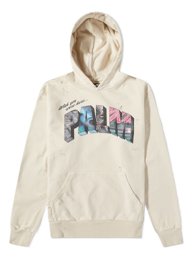 Sweatshirt Palm Angels Sign Popover Hoody Beige | PMBB117S23FLE0100184