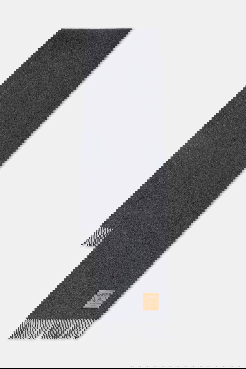 Tørklæde GANNI Smooth Double Face Wool Solid Scarf Grå | A6932, 0