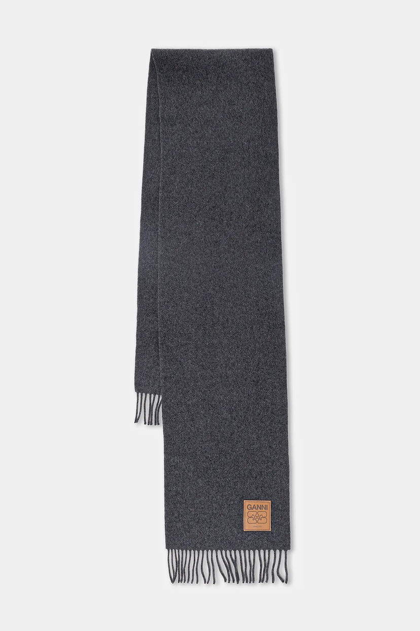 Tørklæde GANNI Smooth Double Face Wool Solid Scarf Grå | A6932