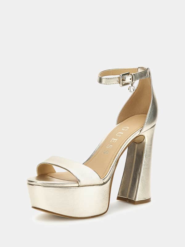 Tøj GUESS Idas Foiled Leather Sandals Hvid | FLJIDSLEP03