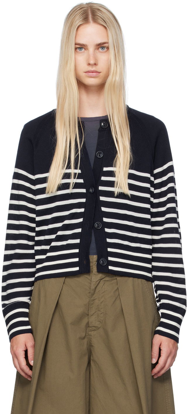 Sweater YMC YMC Foxtail Stripe Cardigan Mørkeblå | Q8WMD