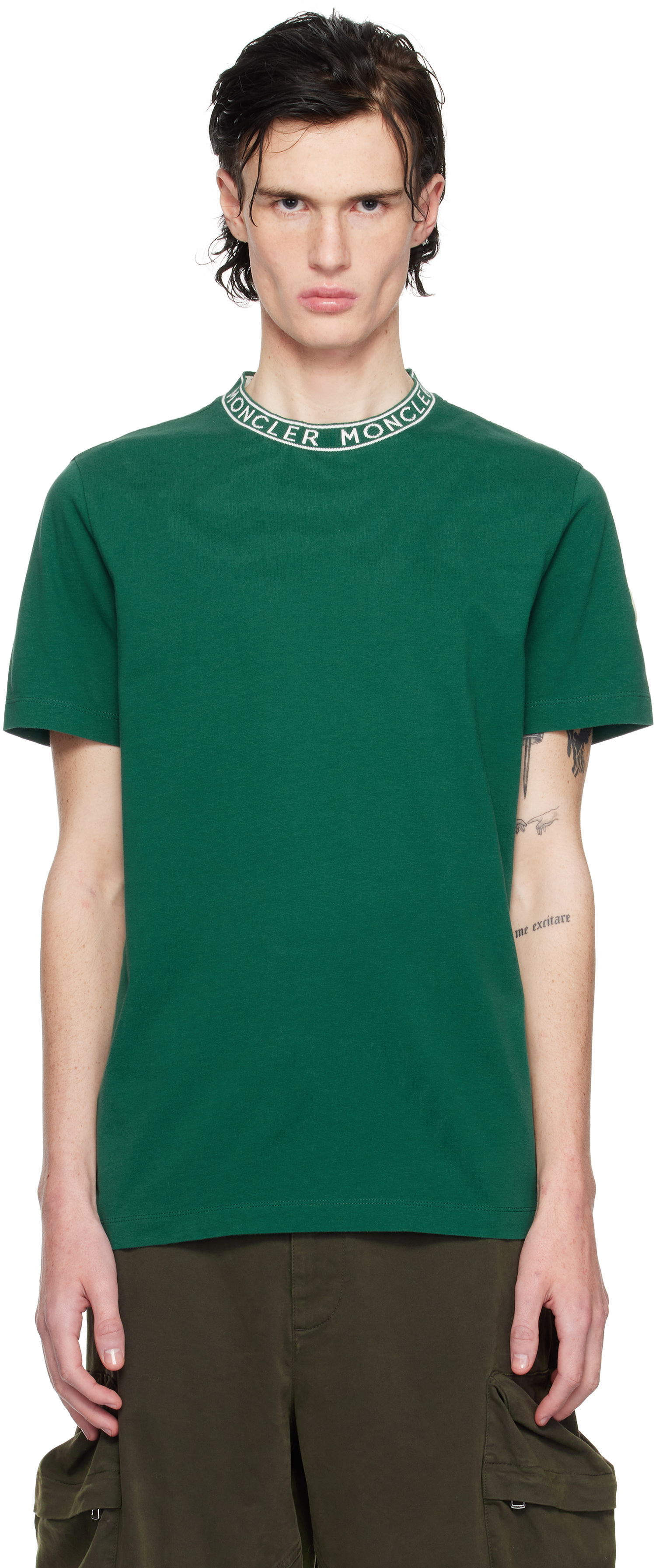 T-shirt Moncler Logo-Trimmed Cotton T-Shirt Grøn | K10918C000278390T, 0