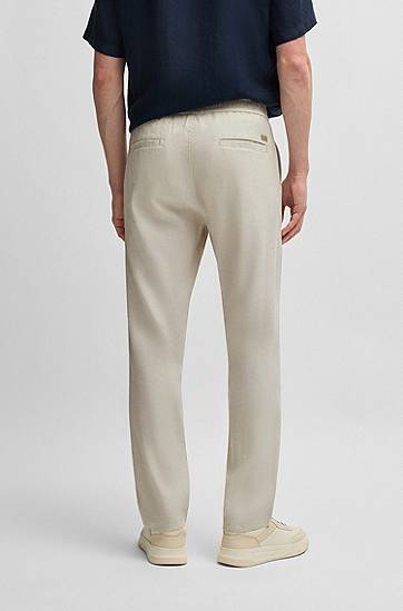 Bukser BOSS Comfort-Stretch Linen-Blend Regular-Fit Trousers Beige | 50536881, 1