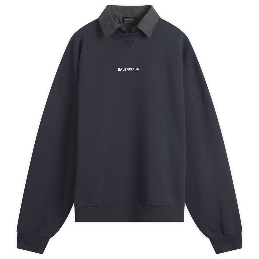 Sweatshirt Balenciaga Logo Layered Collar Sweatshirt Mørkeblå | 850363-TTVJ2-1569