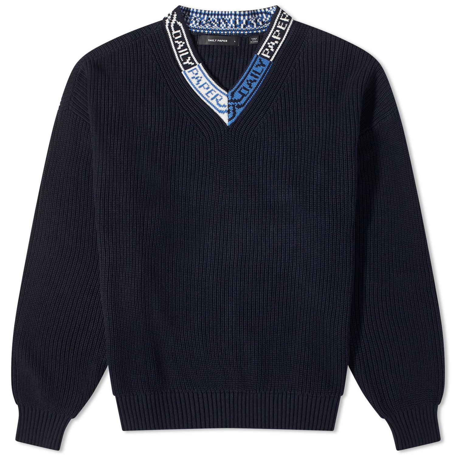 Sweater DAILY PAPER Roshaun V-Neck Knit Mørkeblå | 2321059, 0
