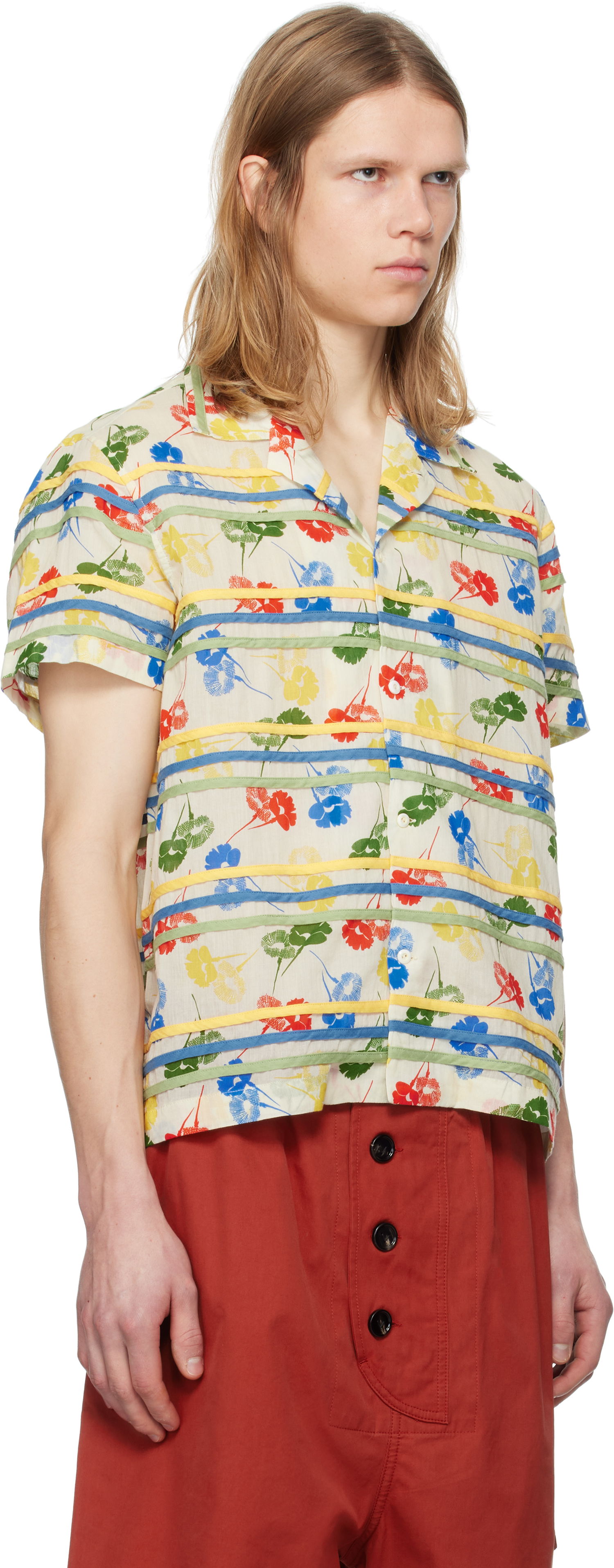 Skjorte Bode Bode Flower Stamp Short Sleeve Shirt Beige | MRS25SH010, 1
