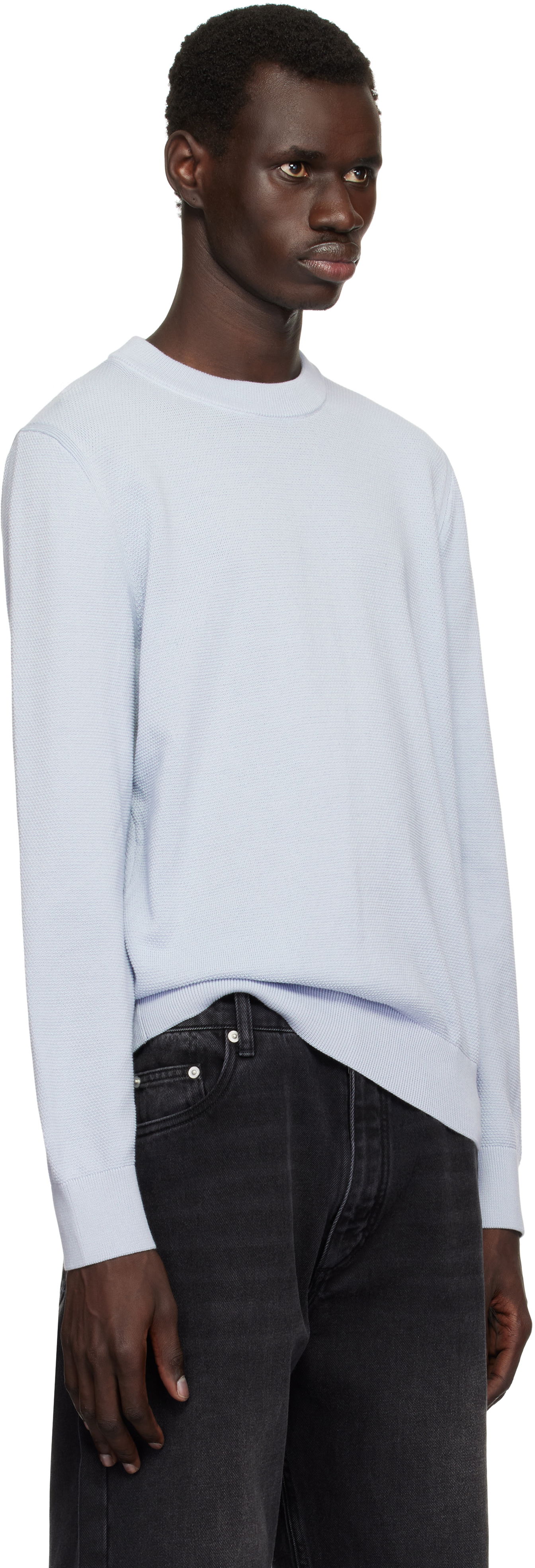 Sweater BOSS BOSS Micro-Structured Cotton Sweater Blå | 50506022, 1