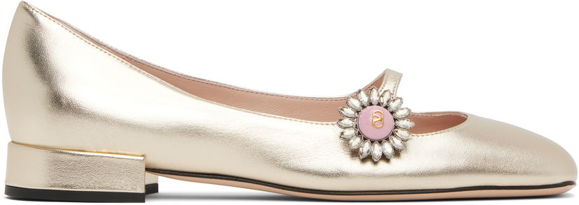 Sneakers og sko Valentino Valentino Garavani Mary-Jane Ballerina Flats with Crystal Embellishment Metalisk | 6W2S0LL7RKP