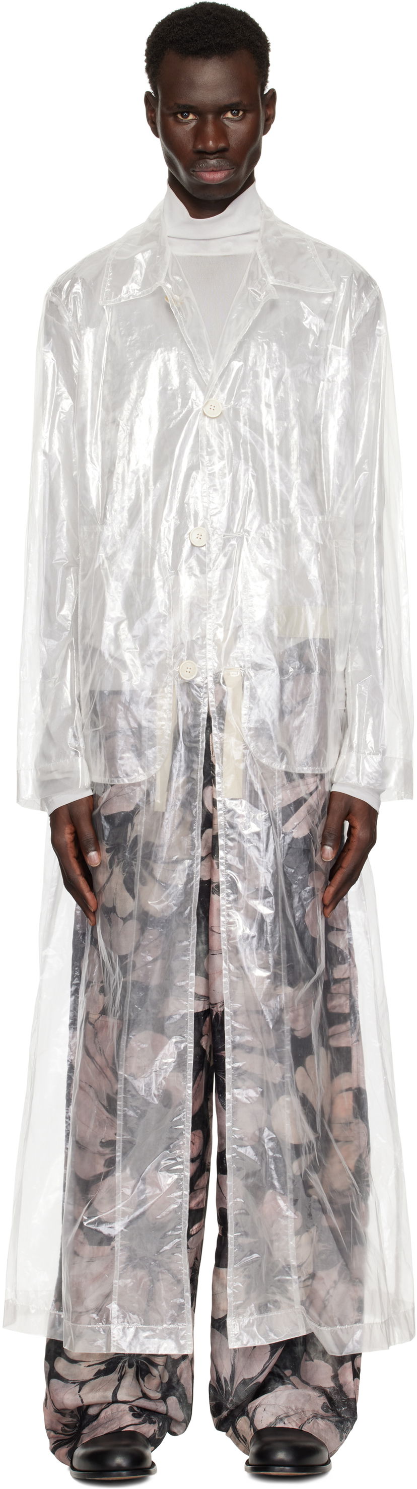 Regnfrakke Dries Van Noten Dries Van Noten Transparent Nylon Long Coat Hvid | 251-020213-1257