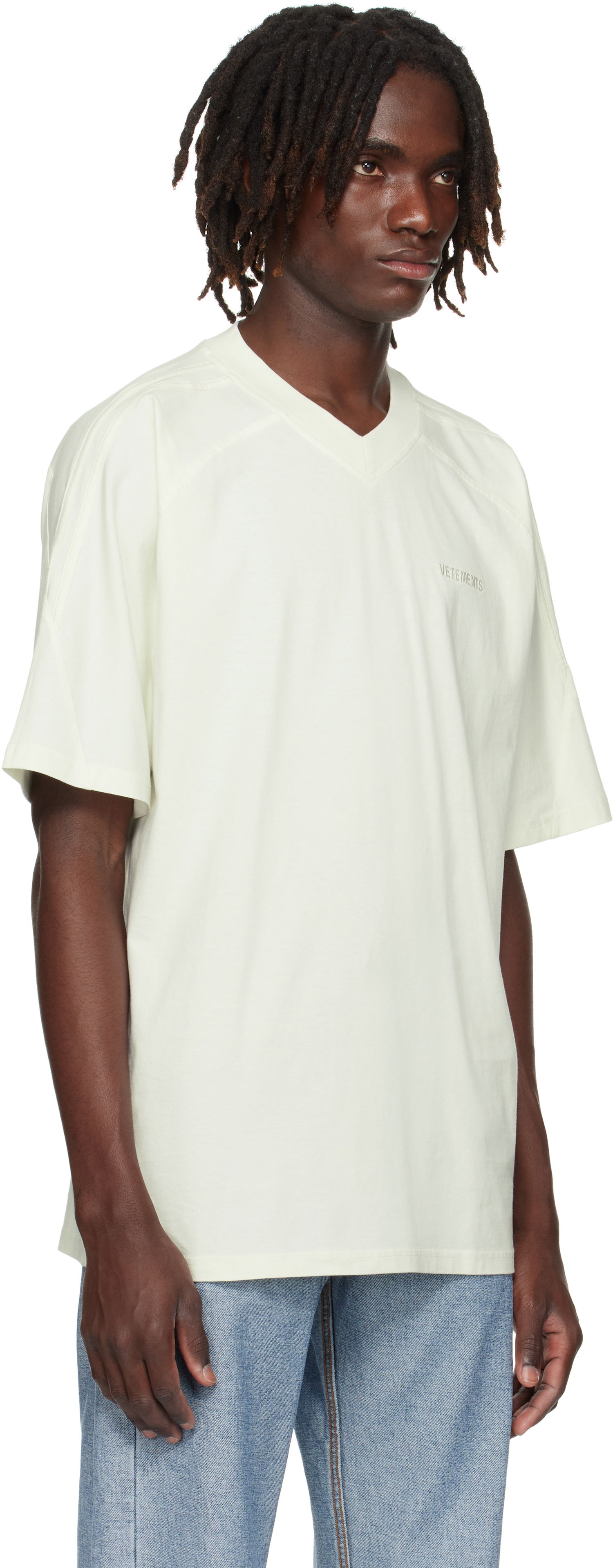 T-shirt VETEMENTS Cut-Up V-Neck T-shirt Hvid | UH76TR260I, 1