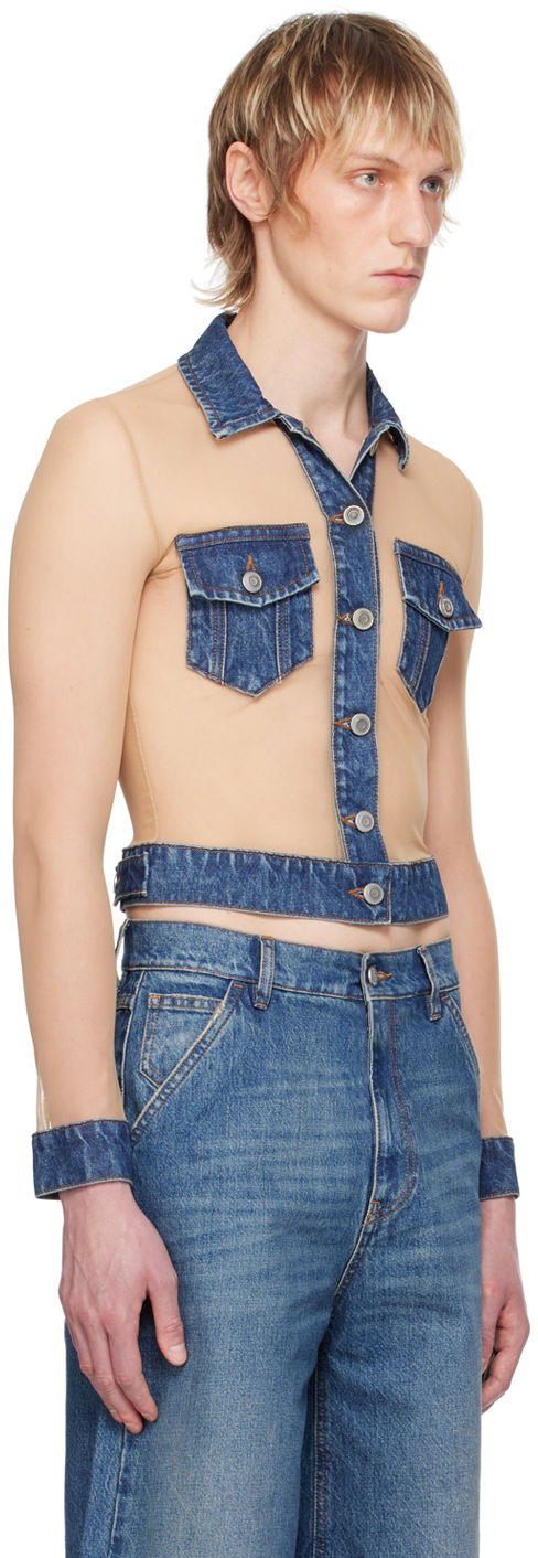 Crop top Coperni Coperni Illusion Denim Shirt Beige | COPT53569, 1